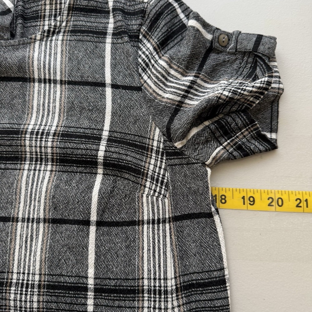 J Jill Dress Womens XS Black White‎ Plaid Roll Tab Sleeves Linen Blend Pockets - Picture 10 of 11